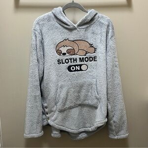 Sloth Mode Plush Hoodie - Light Gray with Sloth Graphic